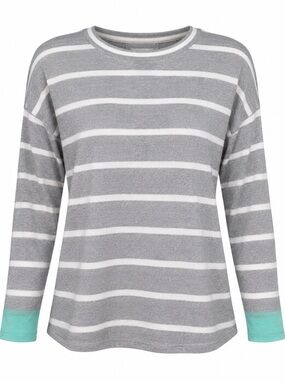 89th & Madison Women’s M Gray White Stripe Back Zip Sweater Mint Cuffs